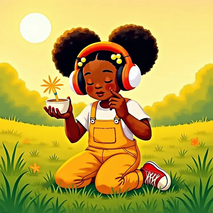 Zola kneeling calmly on the grass with her eyes closed, taking a slow steady breath